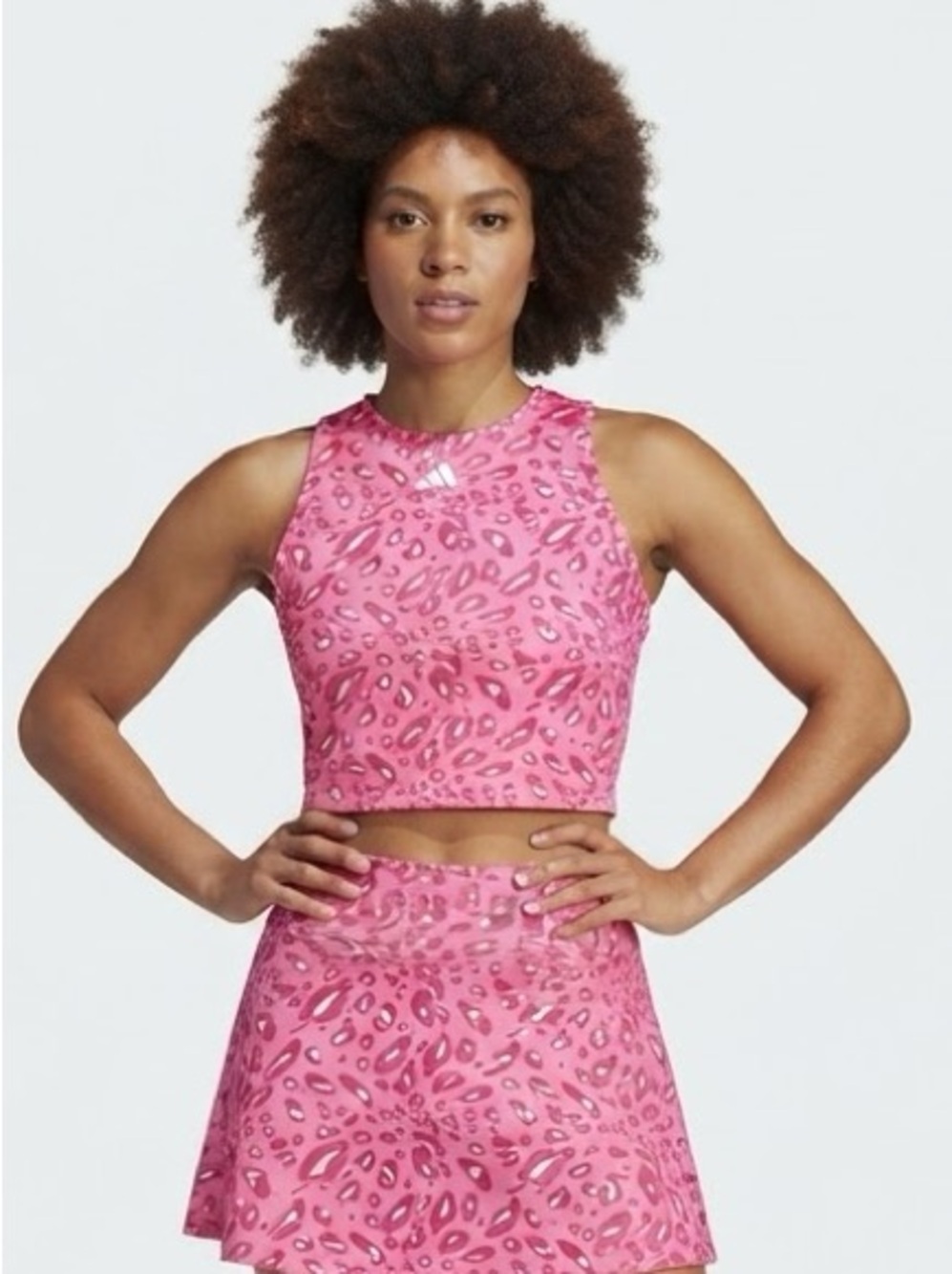 adidas Pink Leopard Print Cropped Tank Top - Women’s Sleeveless Crop